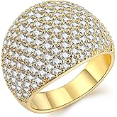 Hiyong Big Gold Dome Statement Ring - Pave Setting Cubic Zirconia Diamond Accent Cluster Cocktail Rings for Women (Yellow, 11)