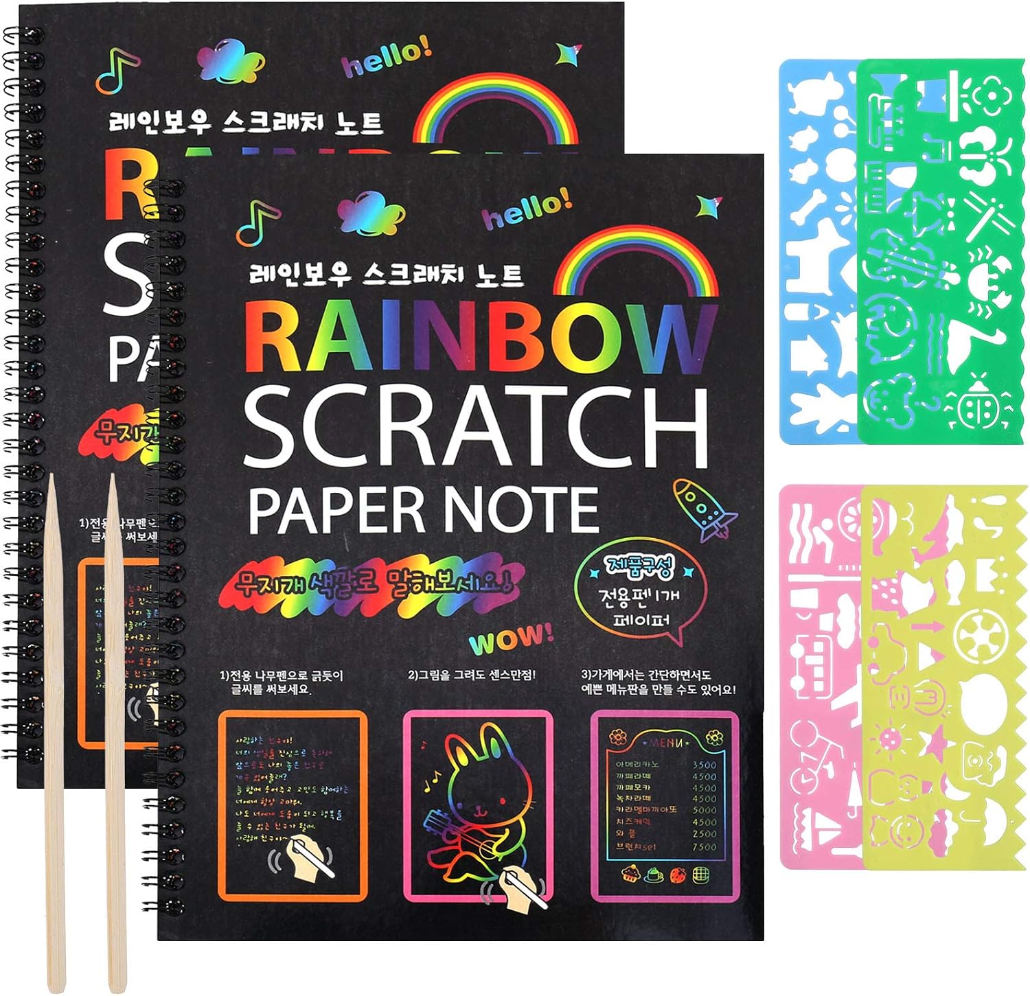 ruggito Rainbow Scratch Art for Kids,2 Rainbow Paper Books with 2 Pens 4 Painting Pattern Kids Arts and Crafts for Ages 4-12 Boys Girls Birthday Christmas Party Present