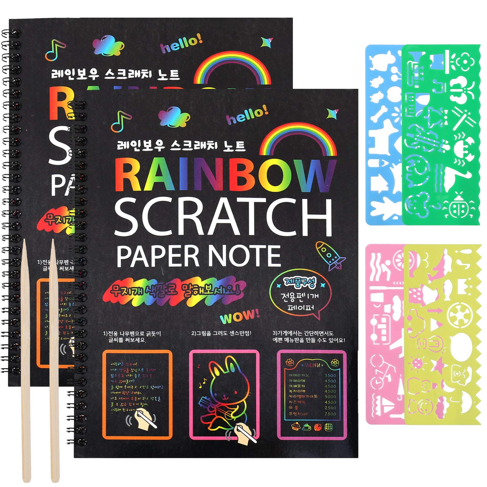 ruggito Rainbow Scratch Art for Kids,2 Rainbow Paper Books with 2 Pens 4 Painting Pattern Kids Arts and Crafts for Ages 4-12 Boys Girls Birthday Christmas Party Present