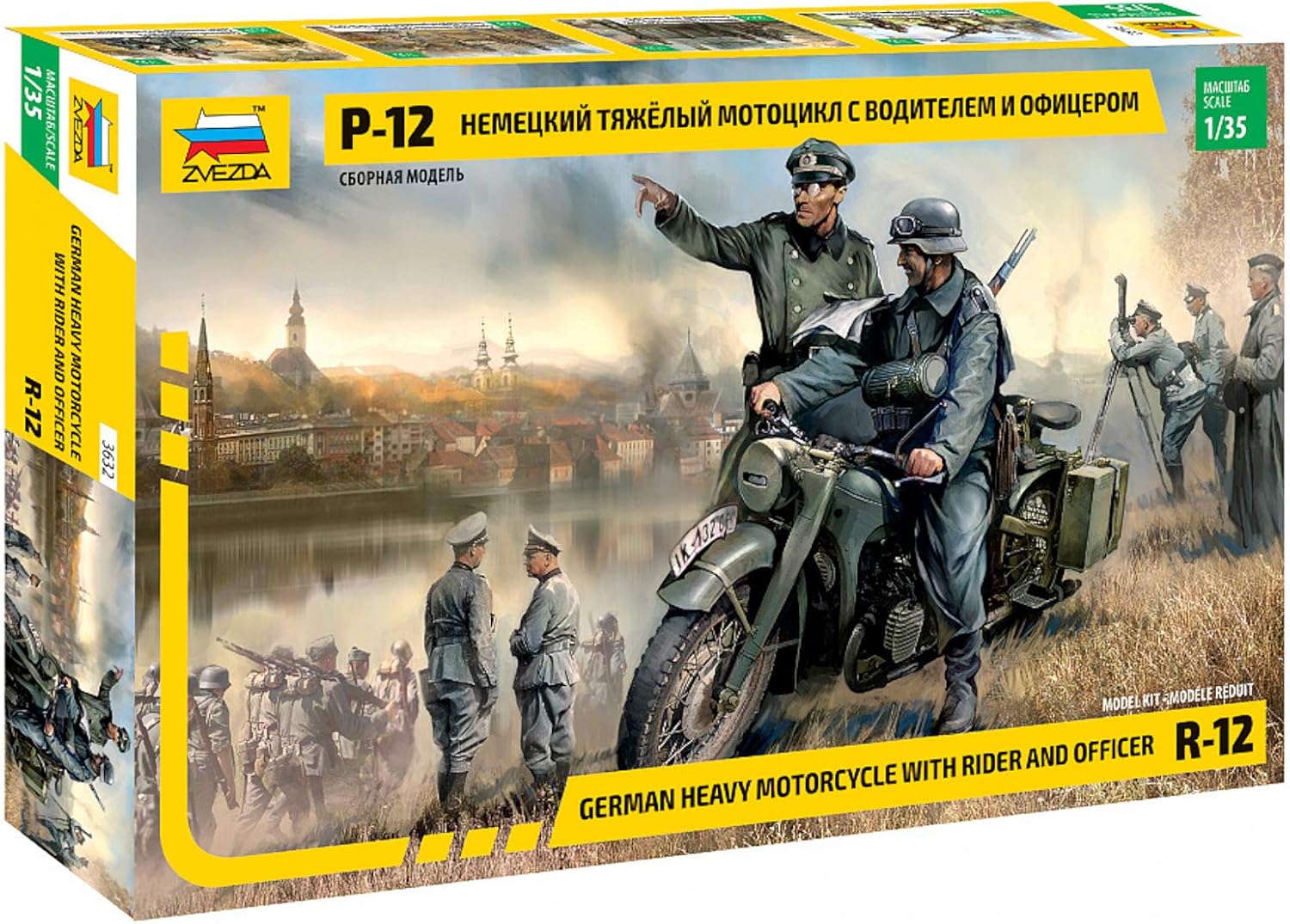Zvezda The Hobby Company Z3632 500783632-1:35 WWII German Krad R12 with Crew (2), black, grey, white