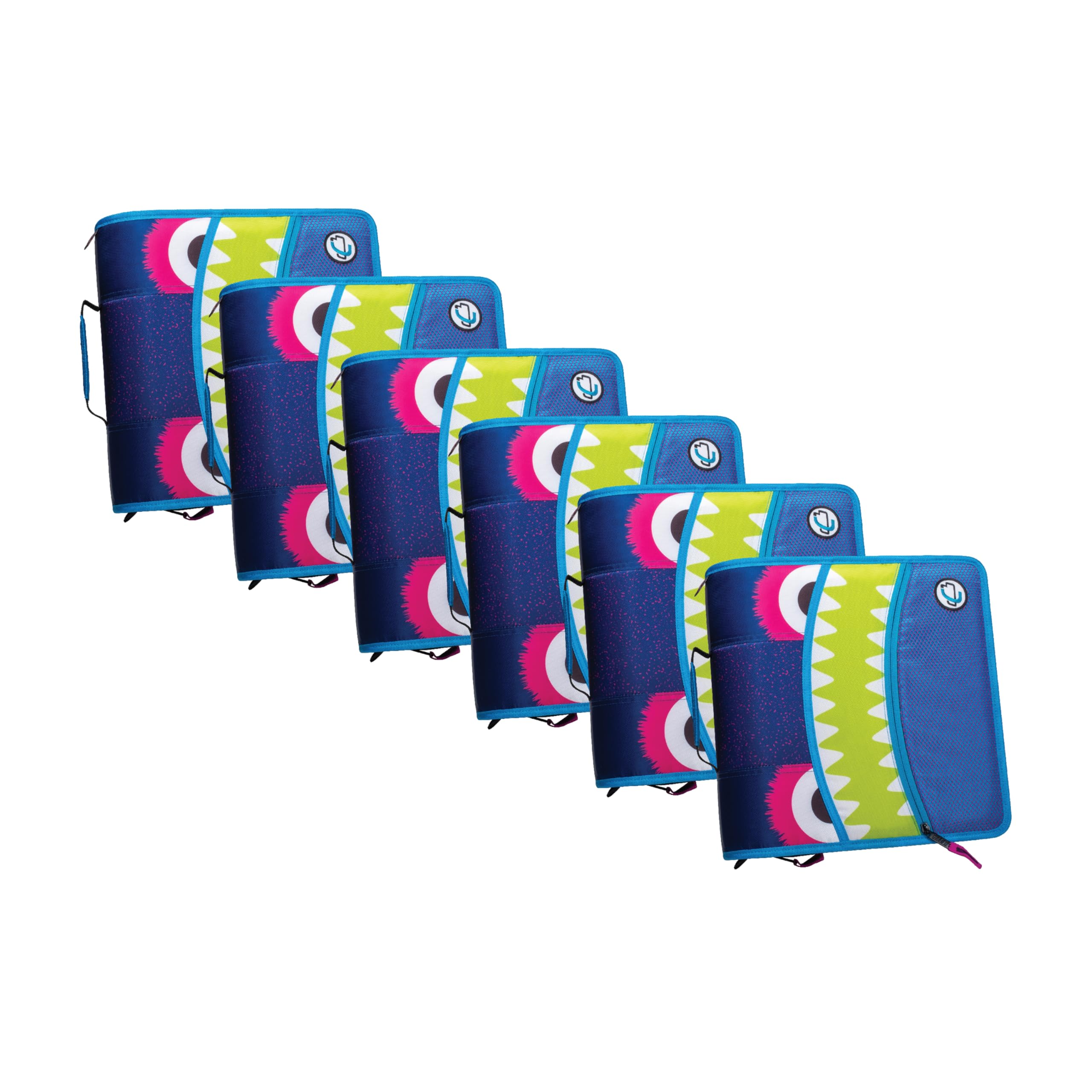 Case-it Mighty Zip Tab School Zipper Binder | 3-Inch O-Rings, 600-Sheet Capacity, 5-Subject Expanding File Folder, Multiple Pockets & Storage Organizer, Shoulder Strap | D-146 Monster Design Purpal | 6 Pack Image