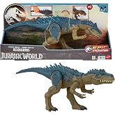 Mattel Jurassic World Ruthless Rampagin Allosaurus Dinosaur Toy, Action Figure with Continuous Chomp Attack &amp; Roar Sounds, Button Activated Evolved Battle Spikes