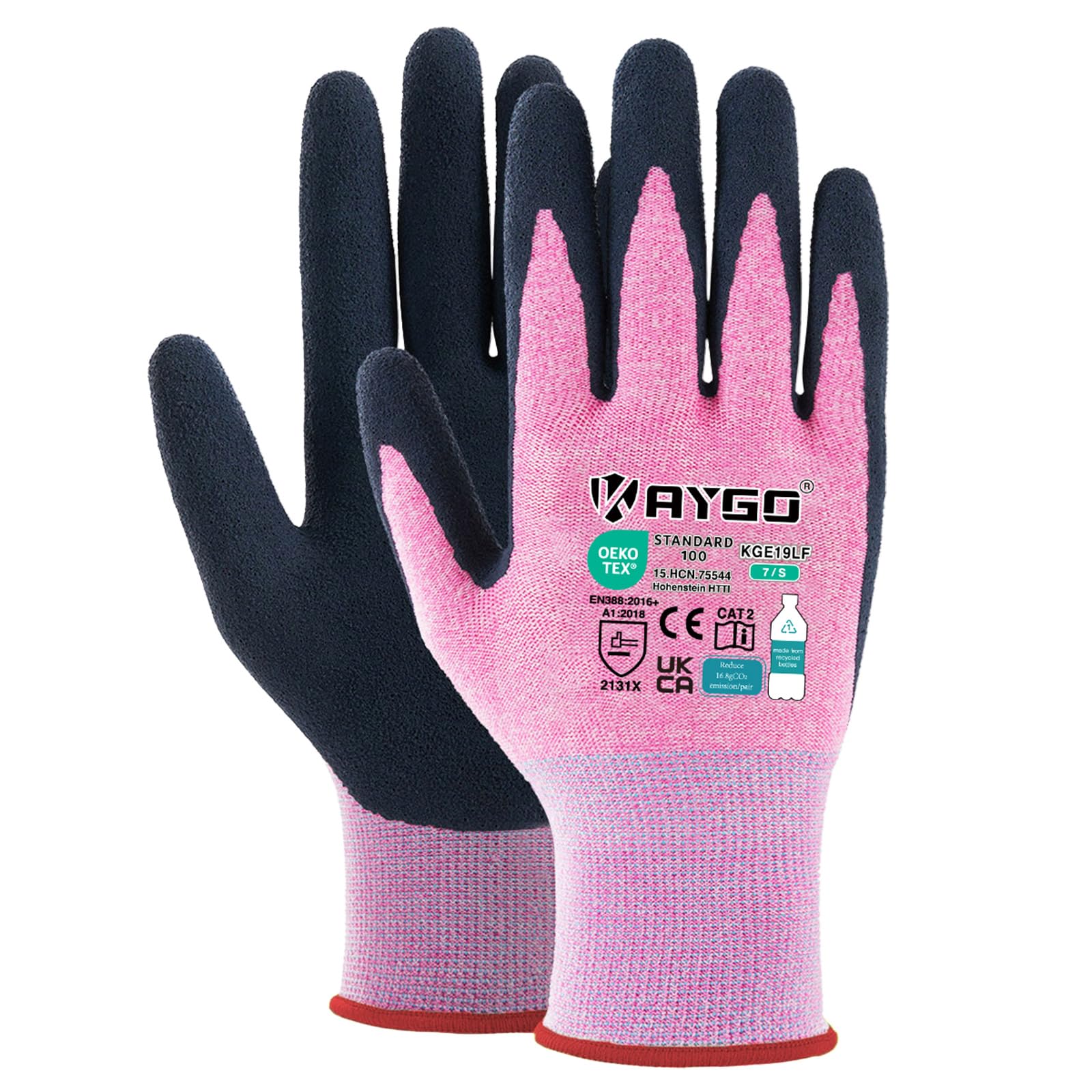 KAYGO Latex Coated Work Gloves for Women Breathable, 12 Pairs Recycled Polyester Gardening Gloves, Eco Friendly Safety Yard Work Gloves for Ladies, KGE19L (Pink, Small)