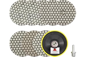 SANLEETEK Dry Diamond Polishing Pads 4"/100mm - 8pcs 50x3/100x2/200/400/800 Polish Pad Kit with 5/8"-11 Backer Pad+Adapter for Granite Marble Artificial Stone Quartz for Angle Grinder