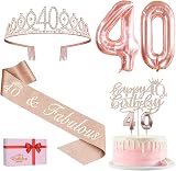 Amosking 40th Birthday Decorations for Women Sash Tiara Cake Topper Balloons