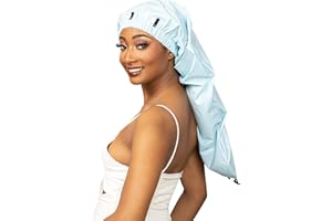 Esha Girl - Shower Cap for Extra Long Hair, Braids, Locs, Twists – Waterproof – Snug Fit Guarantees No Leaks – Easy Button Up (Light Blue, X-Long (30" x 9"))