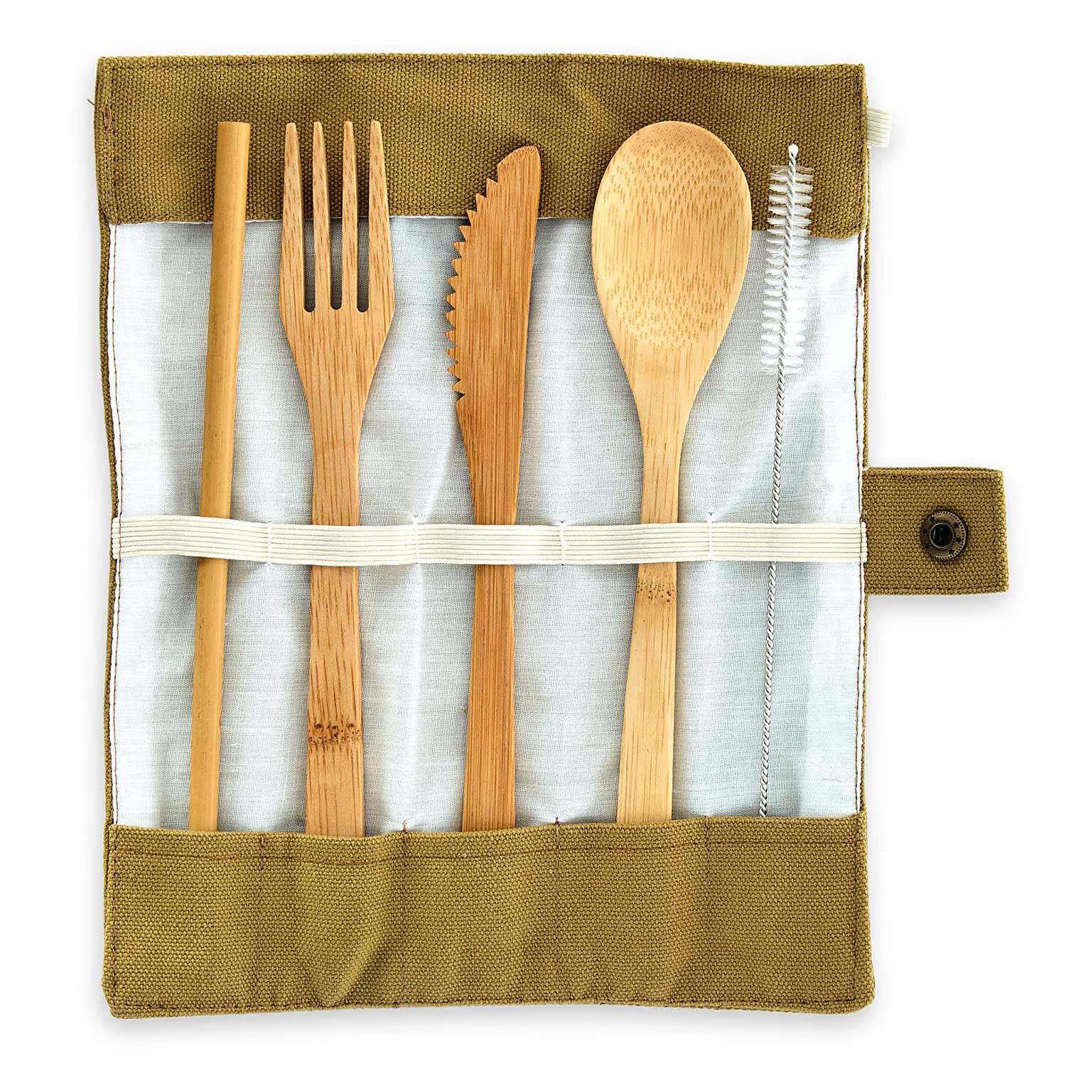 bambuswald © Plastic-Free Cutlery (Spoons, Forks, Knives & Straws) Made of 100% Bamboo - Ecological & Reusable Travel Cutlery, Party Cutlery, Barbecue Cutlery Includes Linen Bag