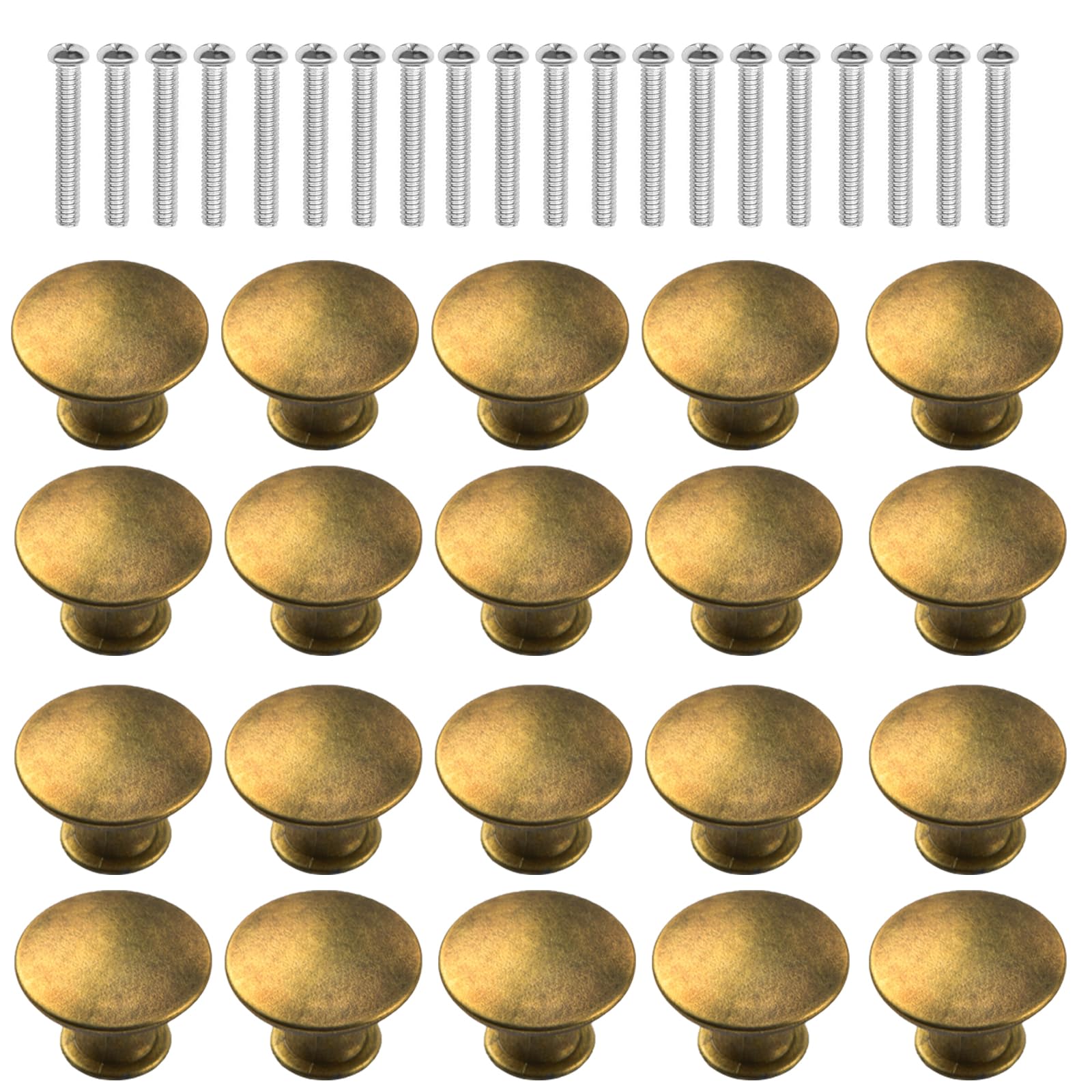 Anhoer 20PCS Kitchen Cupboard Knobs 30MM Kitchen Door Knobs Mushroom Vintage Drawer Knobs Brass Round Pull Handles Drawer Handles Cupboard Handles Chrome Knobs for Furniture Wardrobes Bathroom