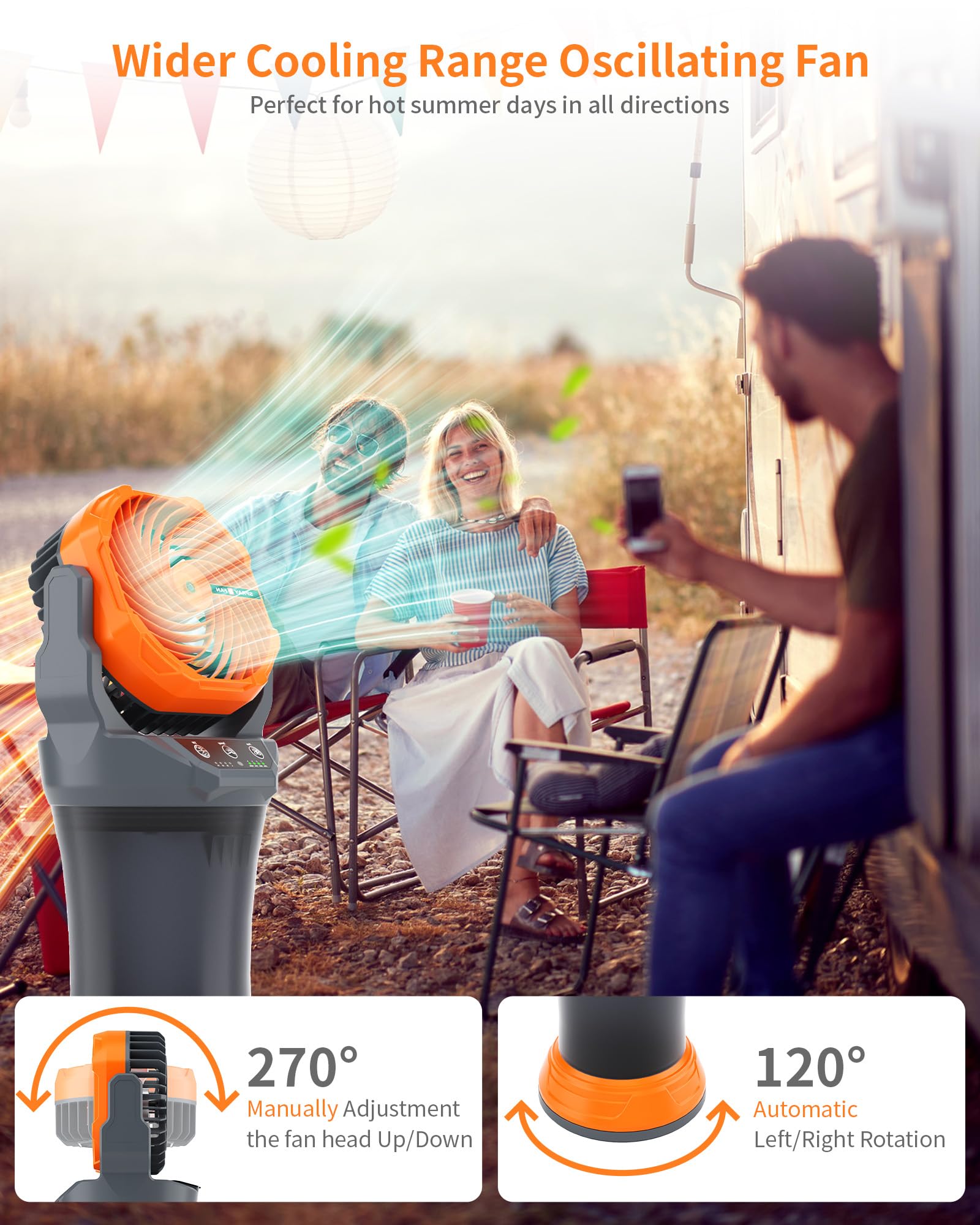 30000mAh Misting Fan Portable Battery Powered Fan with 2L Water Tank,Portable Mist Cooling Fans for Outdoor Camping Tent Beach Travel-120°Auto Oscillating,4 Wind Speeds & Spray Modes,RGB Light