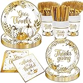 Thanksgiving Plates and Napkins Sets,Fall Paper Plates and Napkins Give Thanks Pumpkin Harvest Plate Dinnerware for Thanksgiving Party Supplies,Serve 24