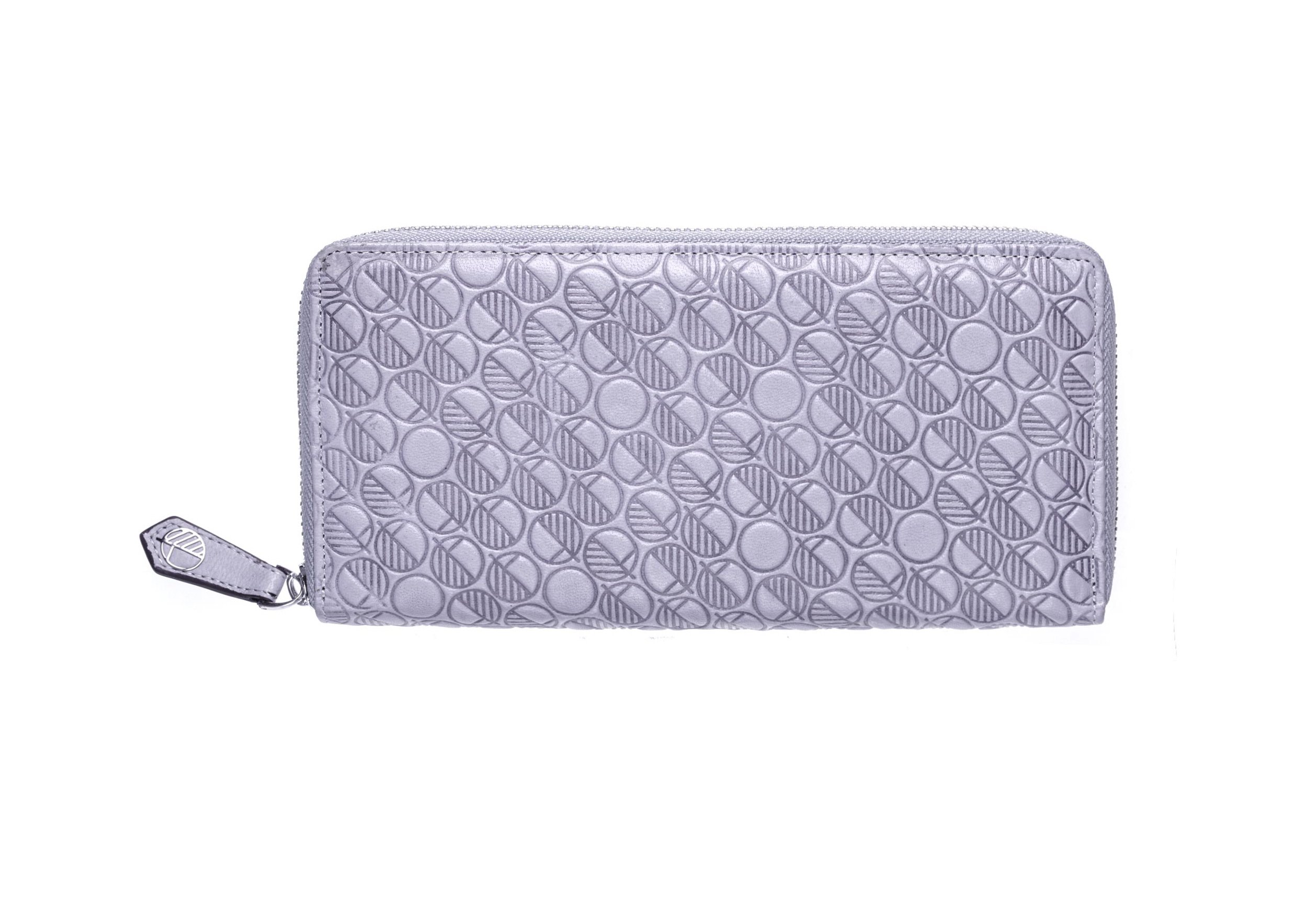 DREW LENNOX Premium British Leather Zip Around Purse for Women - Light Grey