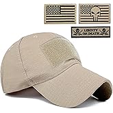 Loneshark Tactical Military Mens Camo Baseball Hat with American Flag Skull Patch Patriotic Operator Camouflage Cap for Women