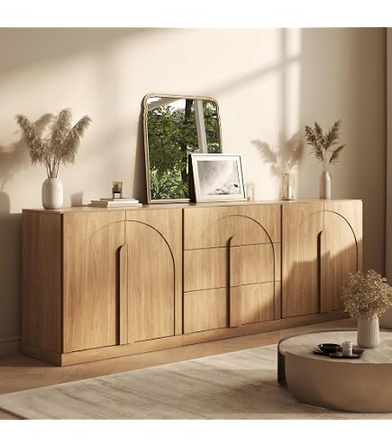 Armen Living Picadilly 4 Door Sideboard Buffet in Acacia Wood and Concrete