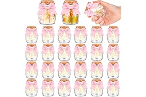Funnymoom 24 Sets Baby Shower Bottles Favors for Guests Glass 100 ml Milk Jar with Ribbons and Stickers Decorations for Gender Reveal Newborn Centerpiece Party Favor(Pink,It's A Girl)