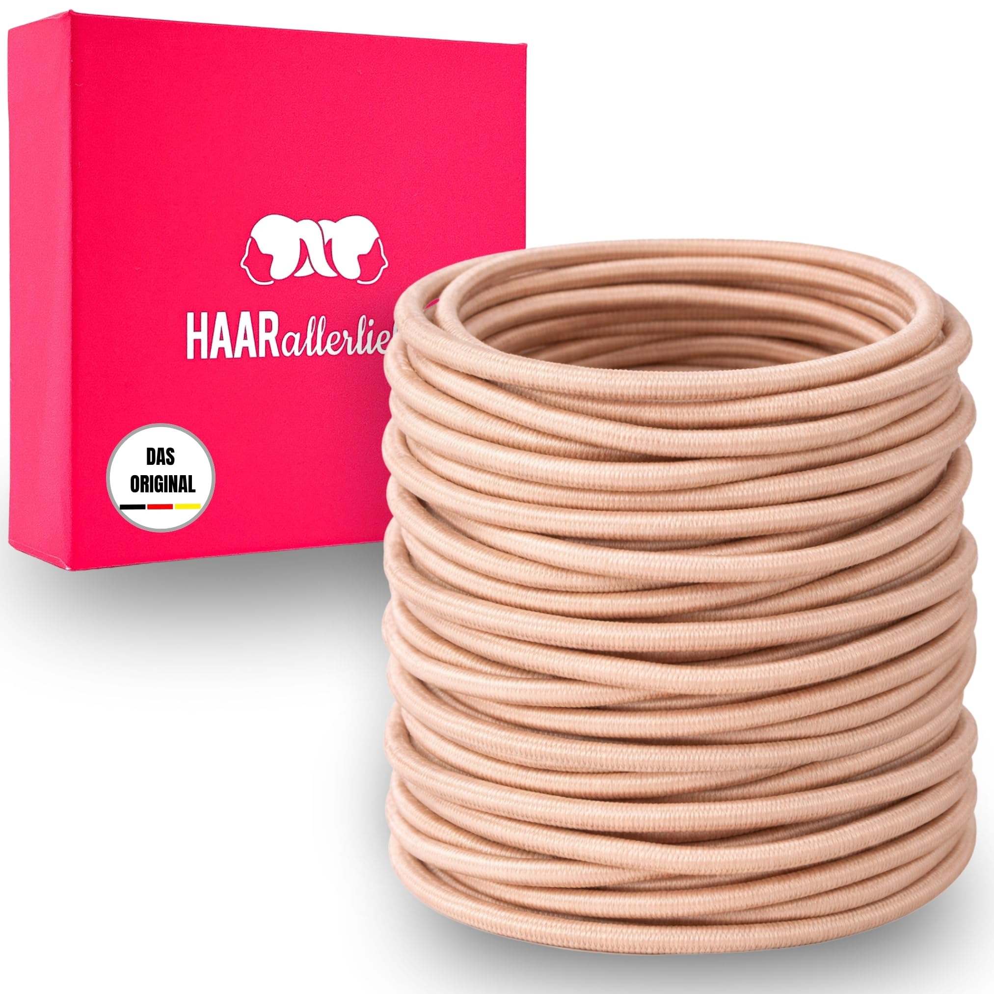 HAARallerliebst® Pack of 30 Thin Hair Bobbles Colour Medium Beige, 1.5 mm, Metal-Free Braid Elastics, Blonde for Women, Girls & Men, Including Box for Storage for Hair Accessories, Hair Ties and Hair