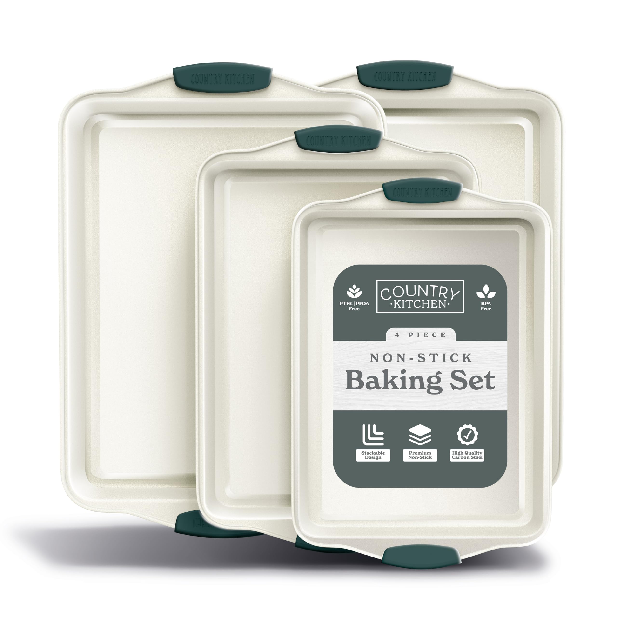 Country Kitchen Nonstick Stackable Bakeware Set - Heavy Duty, Durable, Easy Release Baking Set, Sage, 4 Pcs Image