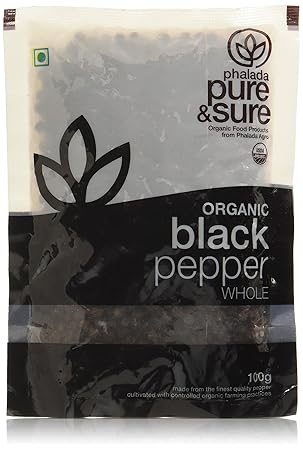 Pure & Sure Organic Whole, Black Pepper, 100g