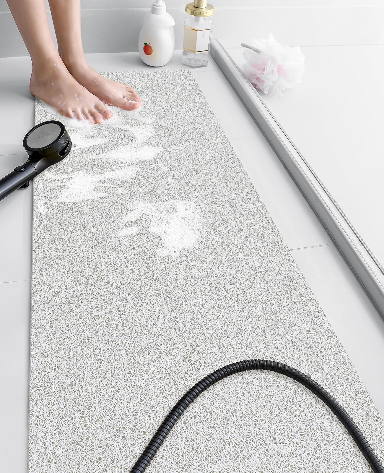 Loofah Mats for Shower, Non Slip Soft Textured Bath, Bathtub Mat with Drain, Phthalate Free, Quick Drying, Soft Comfort Bathroom Mats for Wet Areas (40x100CM, C-White) — image 1