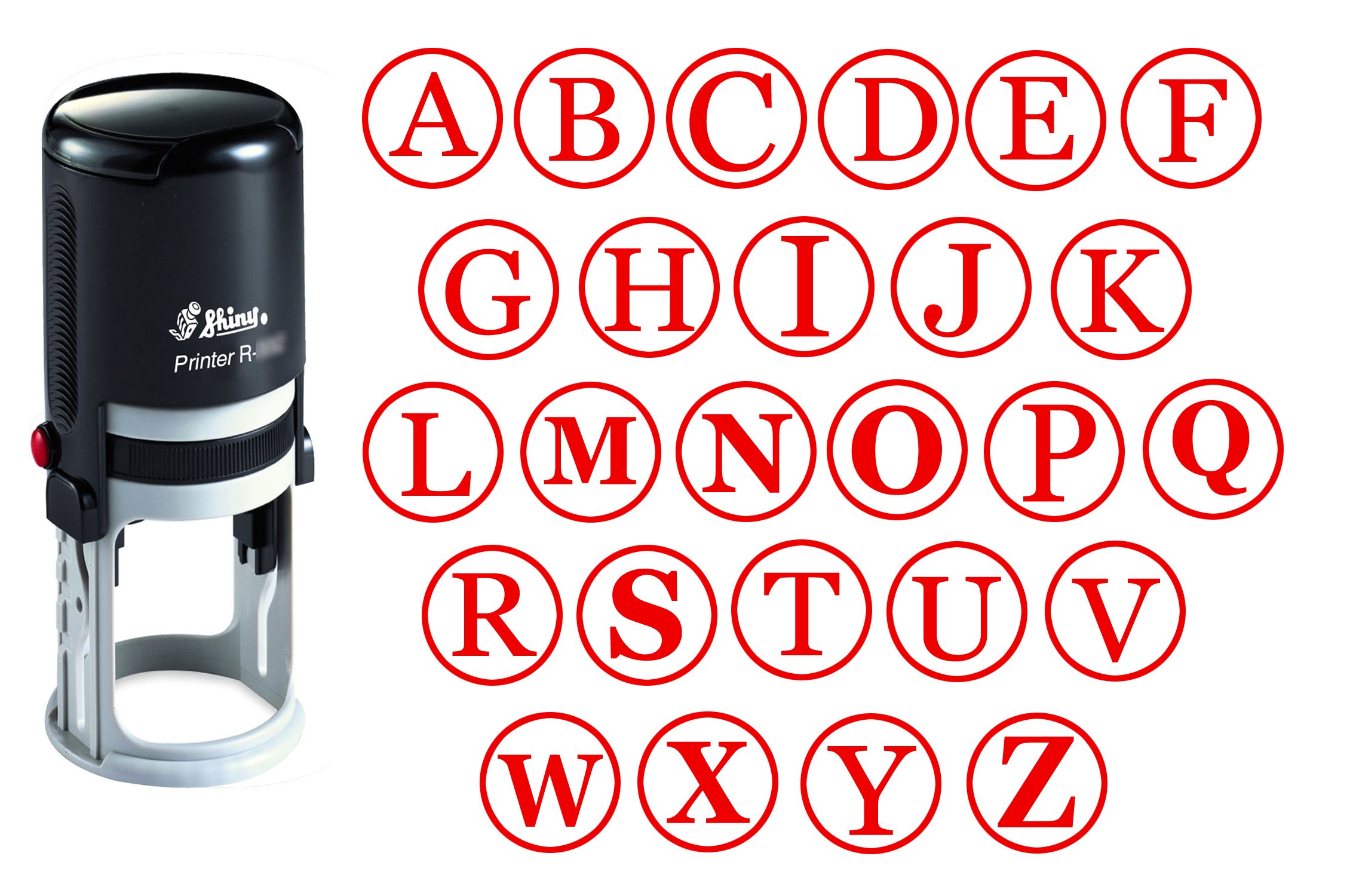Custom A-Z Alphabet Stamp in Red Ink Monogram Round Rubber Stamp Self Inking Initial Stamp Shiny Mini Stamper 20 mm