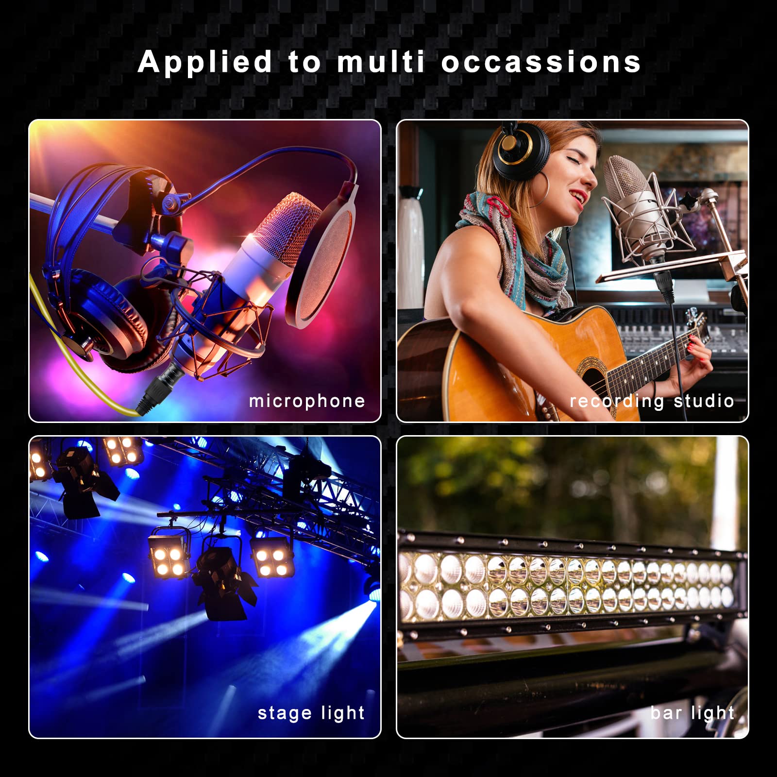 AuxLink 25ft XLR Cables - 10 Pack Microphone Cables, Gold-Plated Female to Male, 3-Pin, 10 Colors - Mixer, Recording Studio