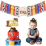 WAOUH Highchair Banner For 1st Birthday - Farm Theme Baby Birthday Decoration - Fabric Garland Cake Smash Photo Prop - Blue Boy/Girl Banner