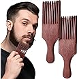 2 Pieces Wooden Beard and Hair Combs - Long-Tooth Detangling Combs for Women and Men (Natural Color, Reddish Brown)