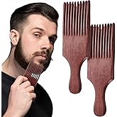 2 Pieces Wooden Beard and Hair Combs - Long-Tooth Detangling Combs for Women and Men (Natural Color, Reddish Brown)