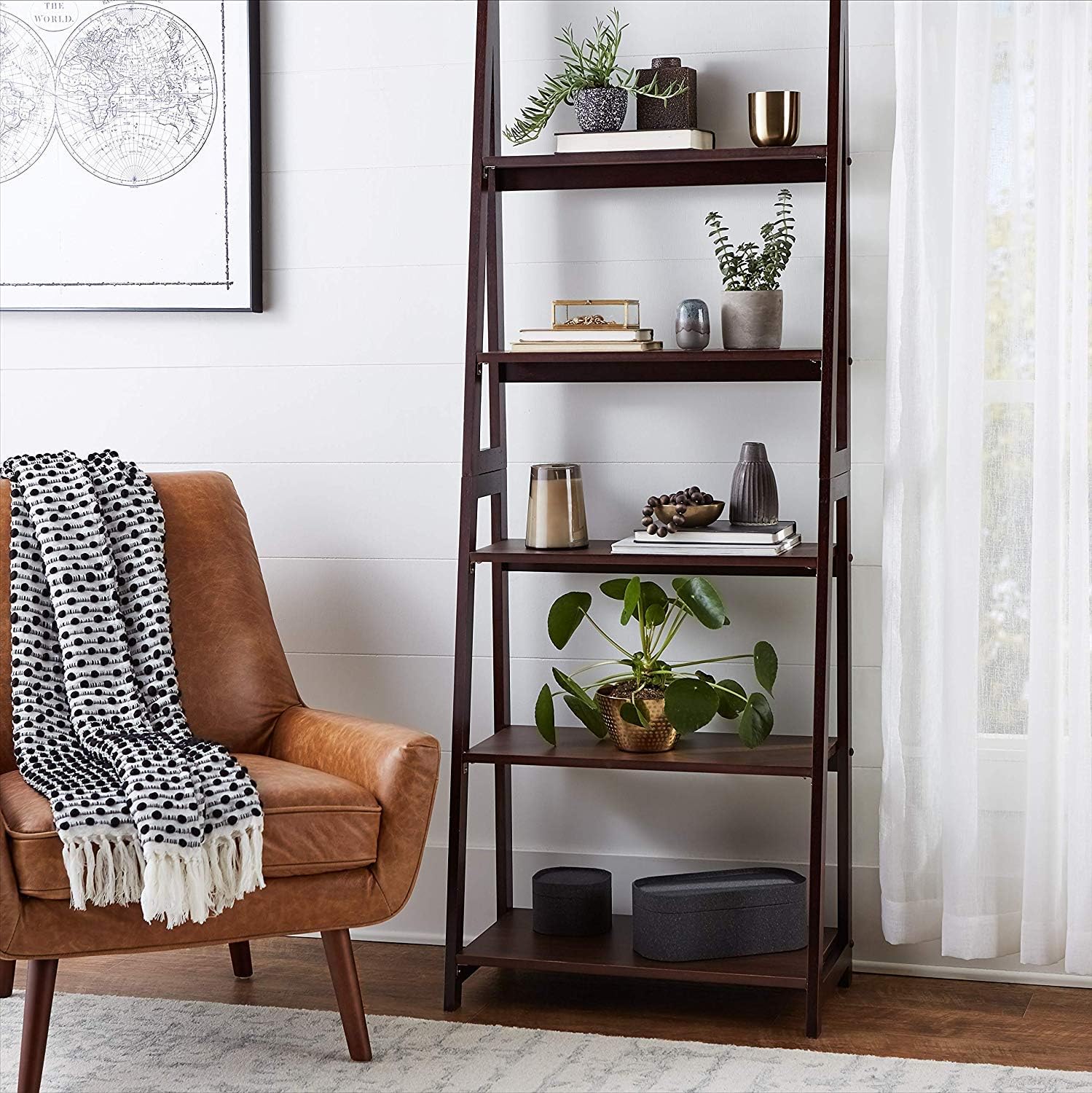 PJ Wood 5 Tier A-Frame Ladder Shelf - Espresso