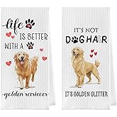Gqtt Golden Retriever Dish Towels Set - Golden Retriever Gifts Waffle Weave Kitchen Towels, Decorative Hand Tea Towels for Kitchen Bathroom (1624 Inches Set of 2)