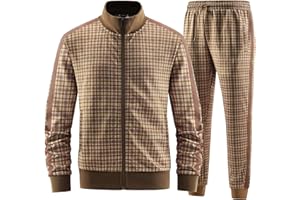 W JIANWANG Plaid Track Suits for Men Set Jogging Tracksuit Mens Sweatsuits Sport Jogger Sweat Suits Sports Clothes Outfits