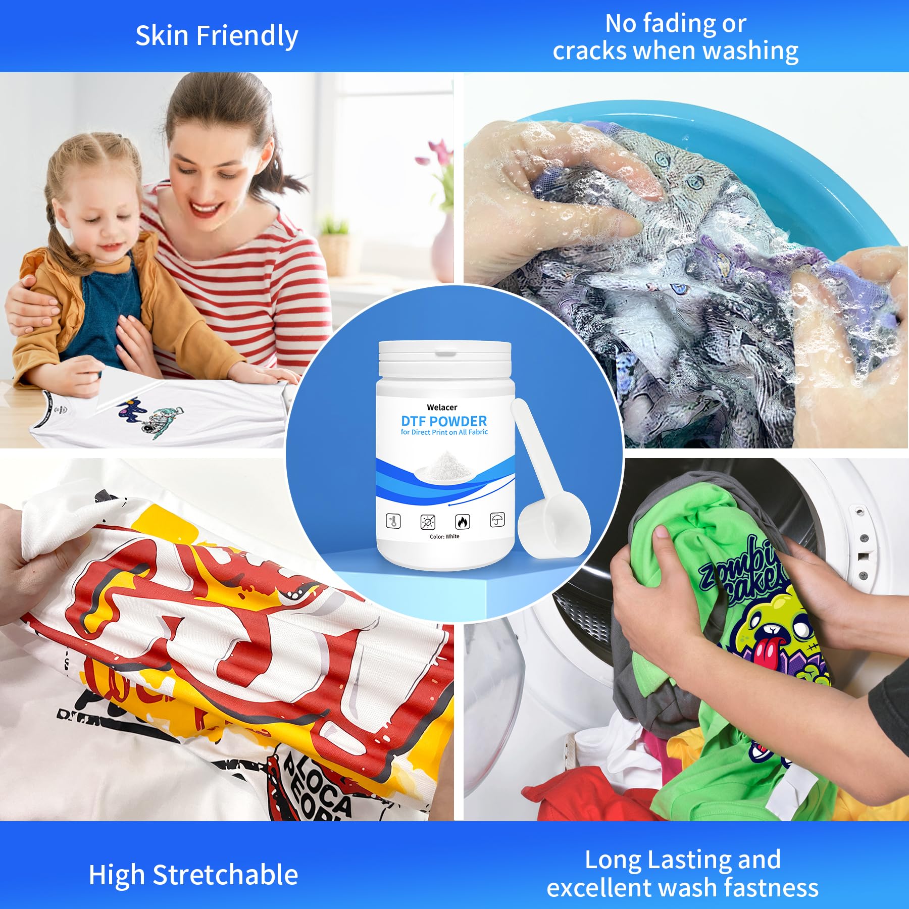 DTF Powder White Digital Transfer Hot Melt Adhesive 500g / 17.6oz, DTG Pretreat Powder DTF DTG Printer Direct Print on All Fabric Include T Shirt Jeans Cotton Textile etc