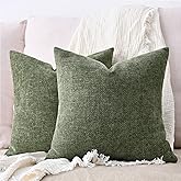 Cozoomy Set of 2 Chenille Linen Decorative Throw Pillow Covers 16x16 Inch Textured Farmhouse Pillow Covers for Bed Couch Sofa Living Room Rustic Cushion Cases, Olive Green
