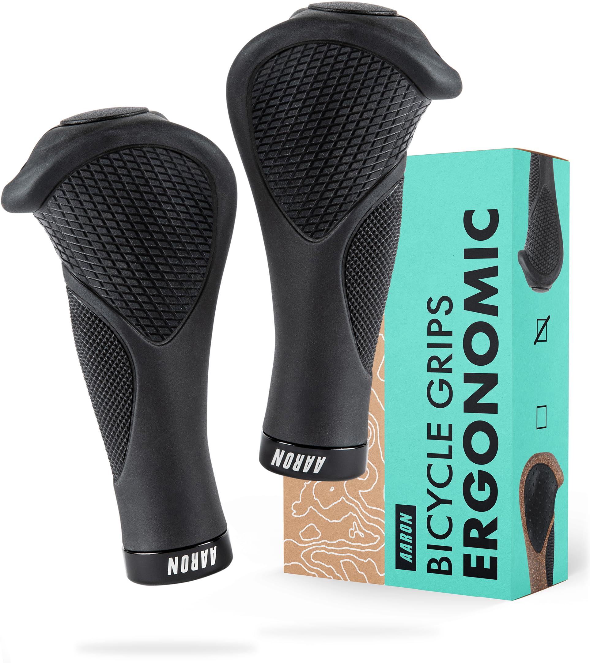 AARON - Ergonomic Bicycle Handlebar Grips with Gel Cushioning - Ergonomic Handlebar Grips mad from Non-Slip Rubber - E-bikes, Trekking bikes, Mountain bikes, City bikes, Touring bikes, Black — image 1