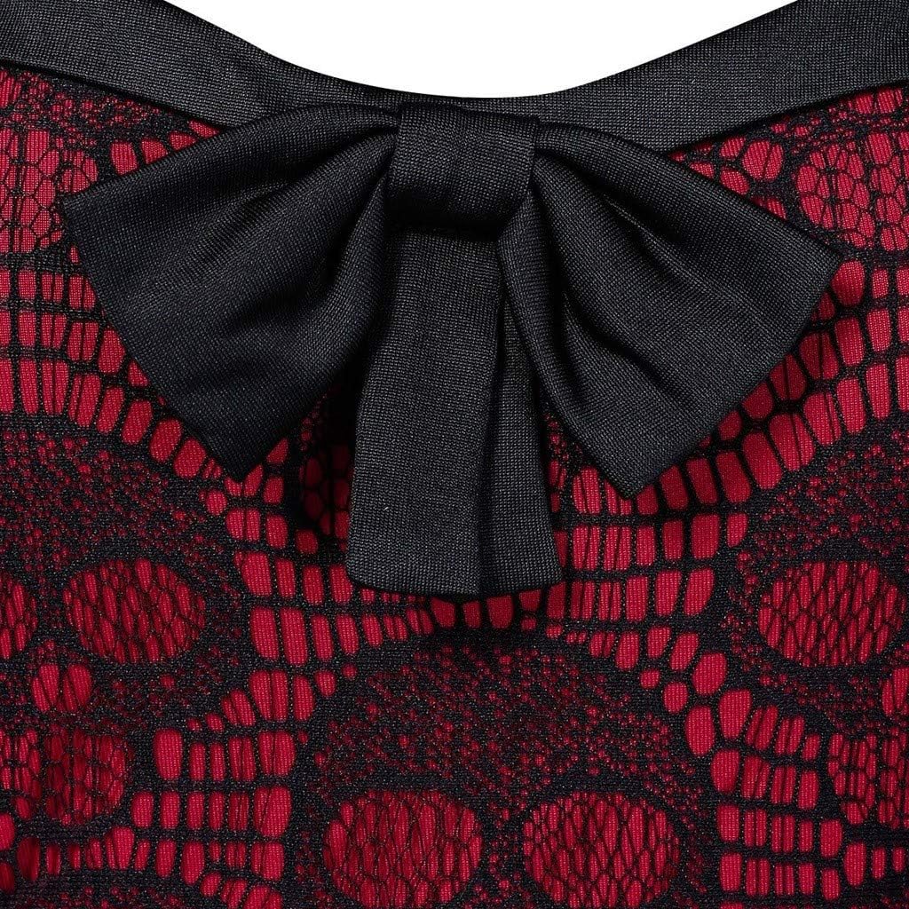 Women Plus Size Punk Gothic Skull Lace Insert Mock Button Bowknot Dress: Clothing