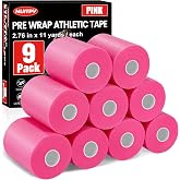 9 Pack Pink Pre Wrap Tape, 2.76 Inch x 11 Yards Prewrap Athletic Tape | Pre Wrap Foam Underwrap Tape, Soccer Pre Wrap Tape, Prewrap Tape for Hair, Wrists, Hands, Ankles, Knees