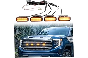 4PCS Clip-On LED Grille Lights Black Amber Grill Lights with IP68 Waterproof for Trucks Cars Easy No-Drill Installation Grill