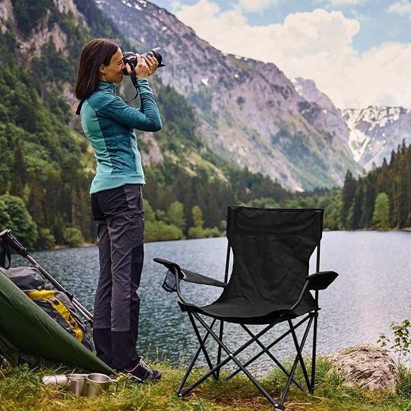 CANPSKY 2 PACK PORTABLE CAMPING CHAIRS FOLDING LAWN CHAIR OUTDOOR LIGHTWEIGHT BEACH CHAIR WITH CUP HOLDER & CARRY BAG FOR OUTSIDE SPORTS, FISHING, HIKING, TRAVEL, PICNIC, BACKYARD (BLACK-DARK)
