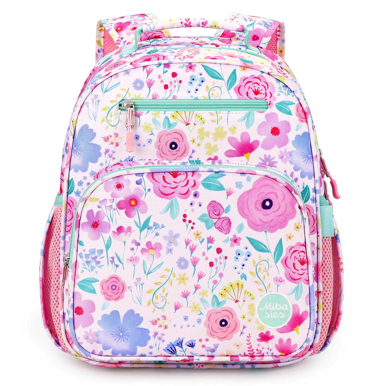 mibasies Kids Backpack for Girls: Girls Backpack 5-8 - Kindergarten Elementary School Bookbag for Girl - Flower Pink Turquoise Image
