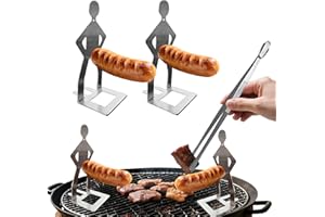 2 PCS Funny BBQ Stand Hot Dog Holder with Fine Long Rounded Tips Tweezer Tongs,Portable Hot Dog Roaster,Reusable Stainless St