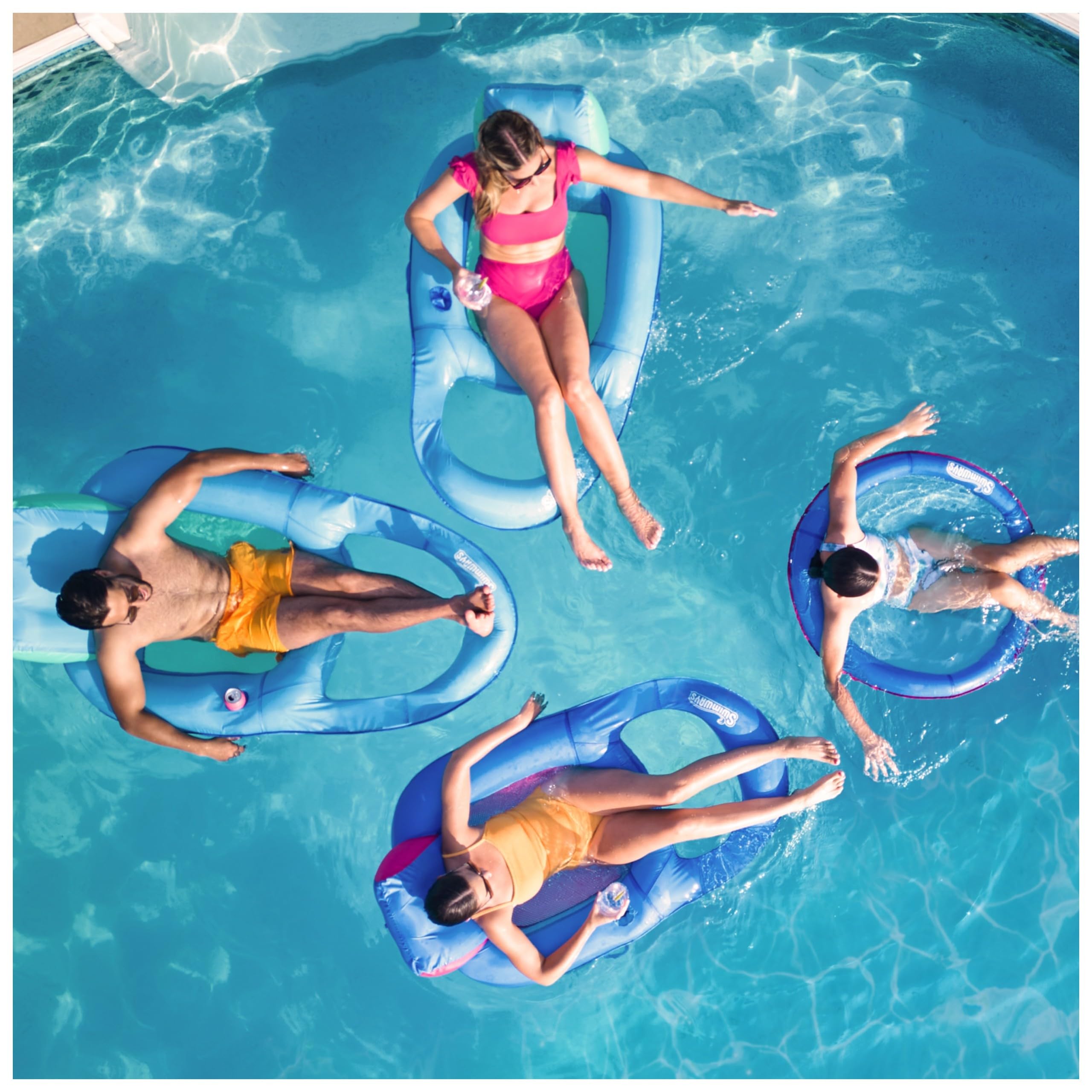 SwimWays Spring Float Premium Papasan Pool Lounger, Inflatable Pool Floats Adult with Fast Inflation for Ages 15 & Up