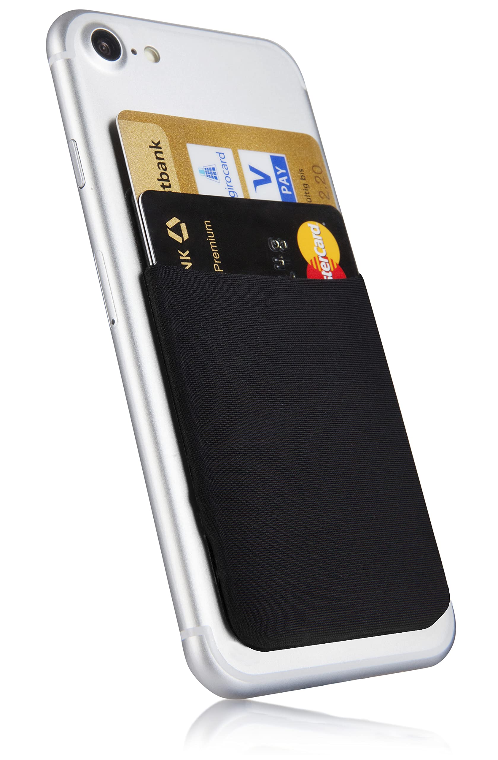 MyGadget Phone Credit Card Holder Pocket - RFID Blocking Stick On Wallet - Self Adhesive Microfiber Sticker Universal for Smartphone & Cases in Black