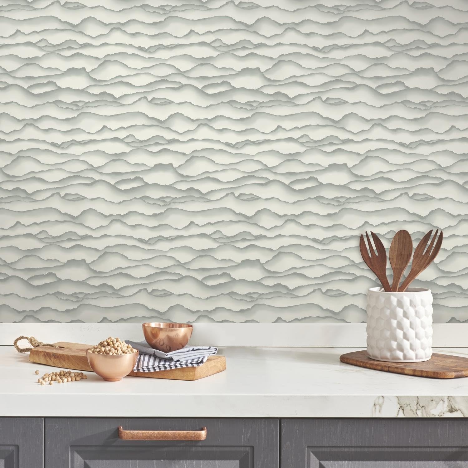 RoomMates RMK10695WP Gray Singed Peel and Stick Wallpaper, Grey, 20.5