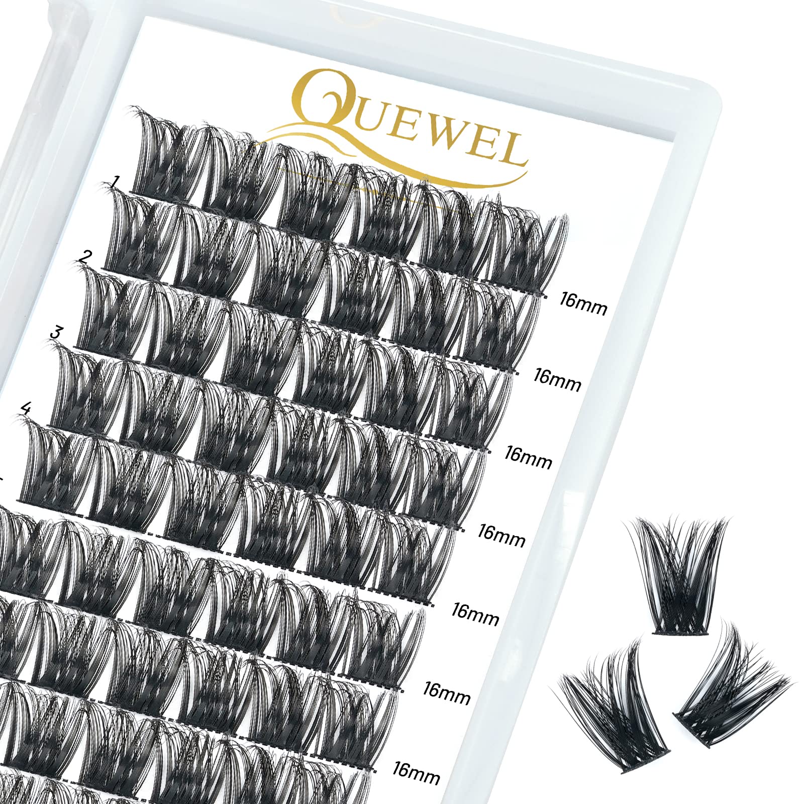 QUEWEL Individual Lashes DIY Cluster C Curl Eyelashes Volume False Lashes Soft & Light Segmented for Makeup Home Use (Honey01-C-16mm) — image 1