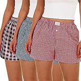 Bunnycool 3 Pack Women's Boxer Shorts, Casual Summer Pajama Gingham Shorts Sleep Plaid Pants Lounge Y2k Beach Bottoms 2025