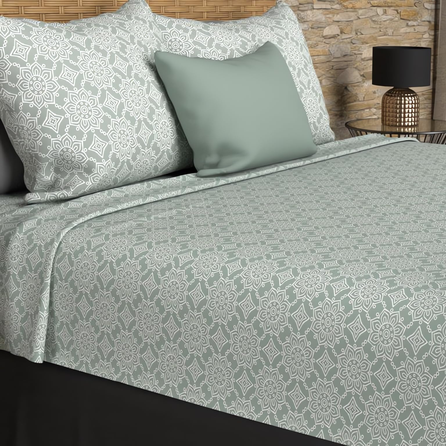 Soleil d'ocre Set of Sheets Cotton 57 Son 240 x 290 cm Esmeralda Green