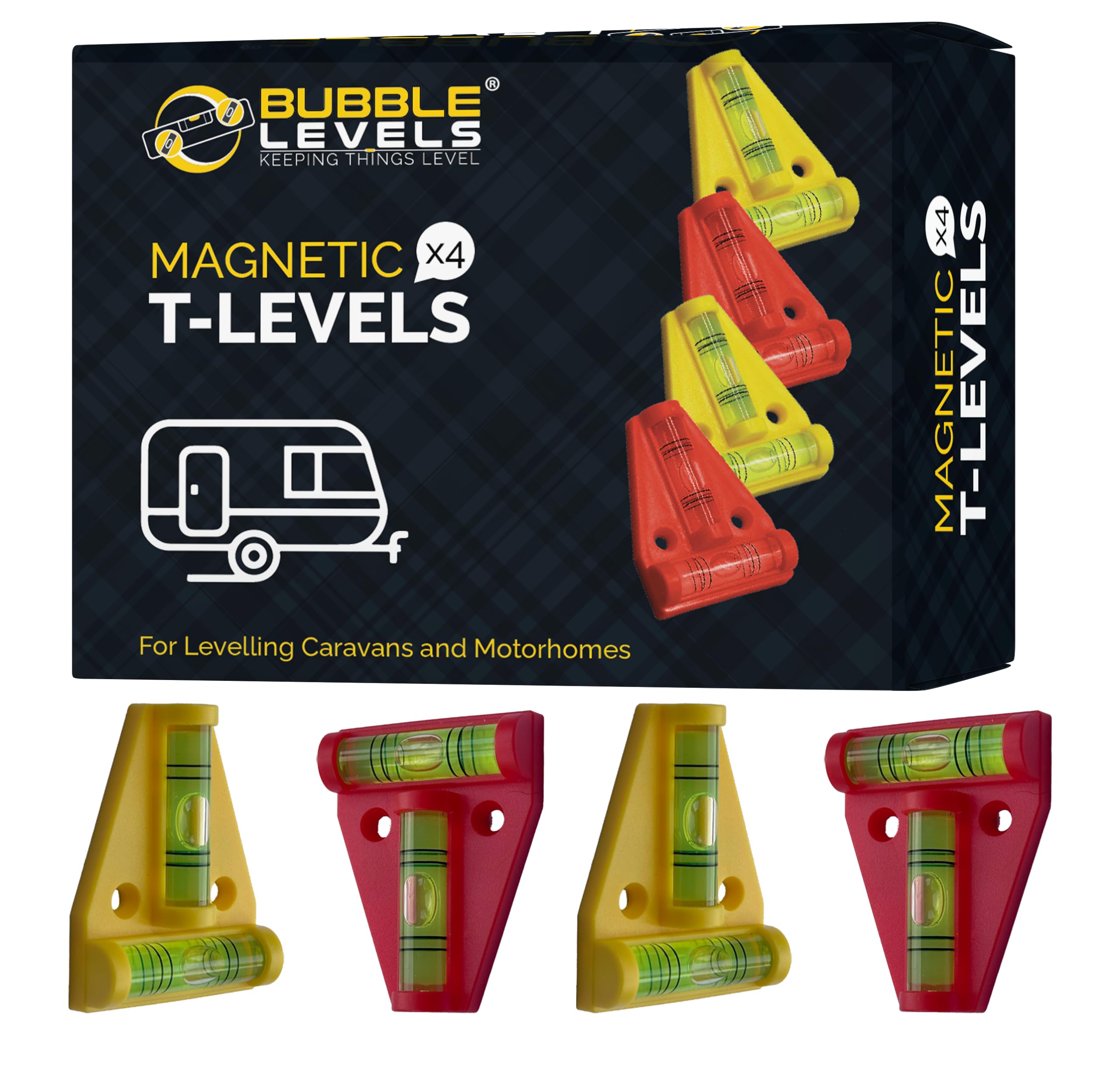 BUBBLE LEVELS | 4 Magnetic T-Level | Mini Spirit Level | Caravan Spirit Level - Motorhome Levelling Devices | Motorhome Gadgets Levellers | Mini Level Spirit for Levelling Campervan