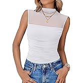 Avidlove Women's Mock Neck Mesh Bodysuit Ruched Tank Body Suits Top Sheer One Piece Going Out Tops Classy Outfits
