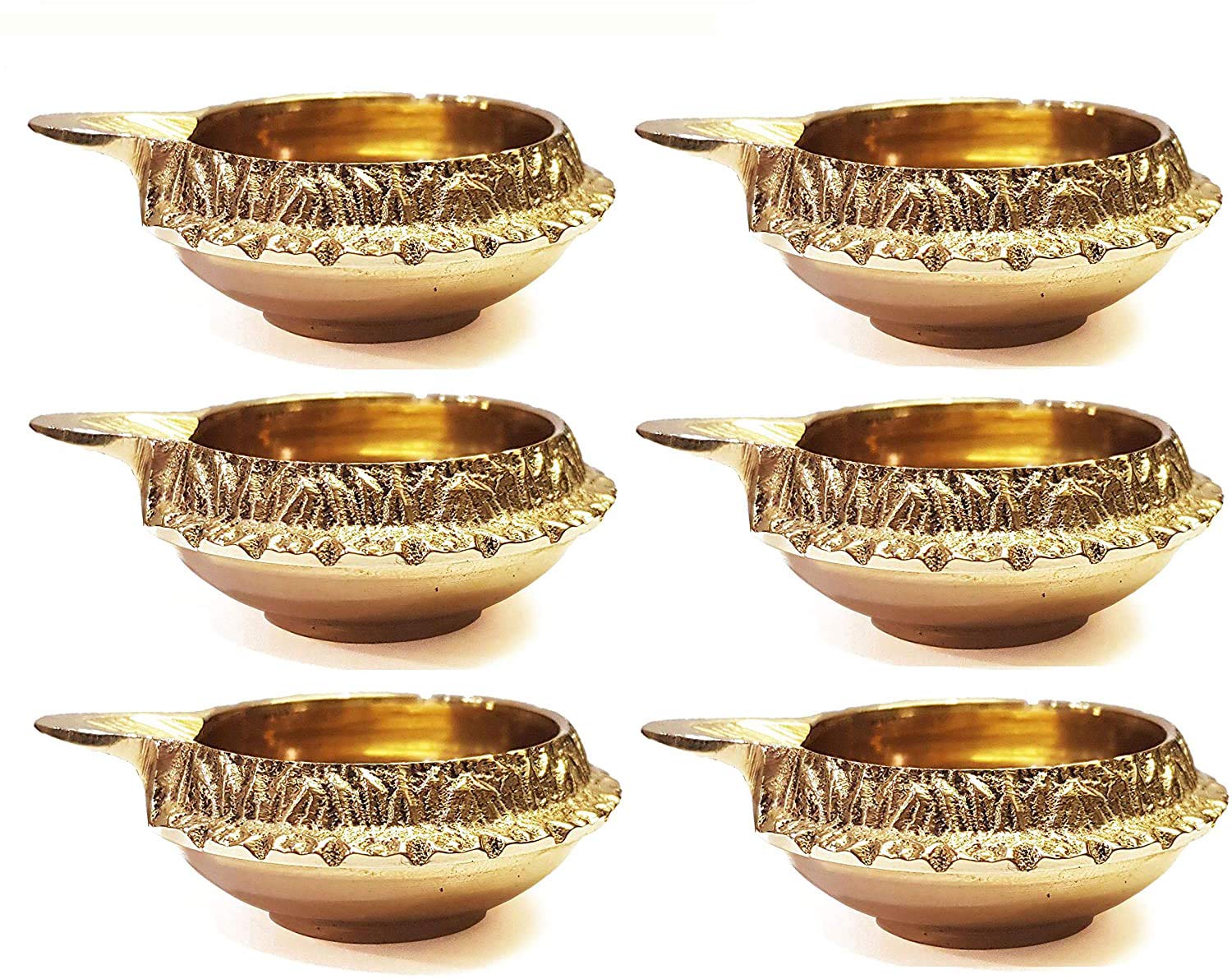 100% 6 Pc Set of Pure MADE OF VIRGIN Brass Diwali Diya Indian Pooja Oil Lamp - Golden Engraved Design Dia - 2.5 Inch. Deepawali Diya/Tea Light Holder/Diwali Traditional Oil Lamp Indian Gift Items.