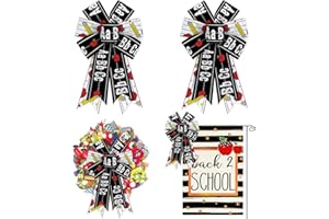 Threetols 2 PCS Back to School Bows for Wreath, Black ABC Apple Teacher Wreath Bows School Rock Bows for Front Door, Apple Pencil Stripe Tree Topper Bows for First Day of School Indoor Outdoor Decor