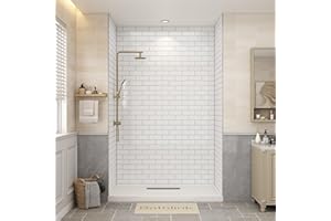 Bathlink Shower Wall Panels, 32D x 60W x 96H, Solid Surface Waterproof Wall Panels for Showers, Shower Surround Wall Kit, Glossy White Subway Tile Finish, 1/8" (3mm) Thick, Trimmable